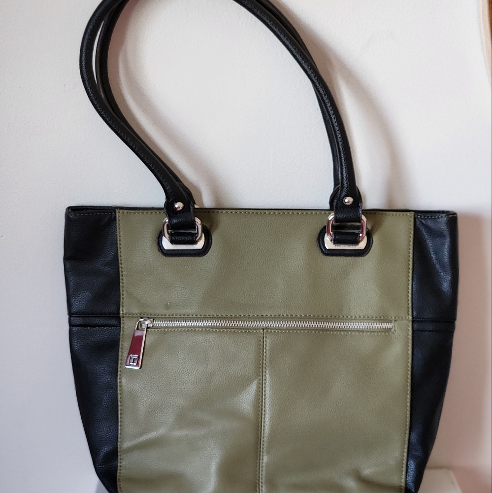 Tignanello Chic Two-Tone Black and Green Tote Bag